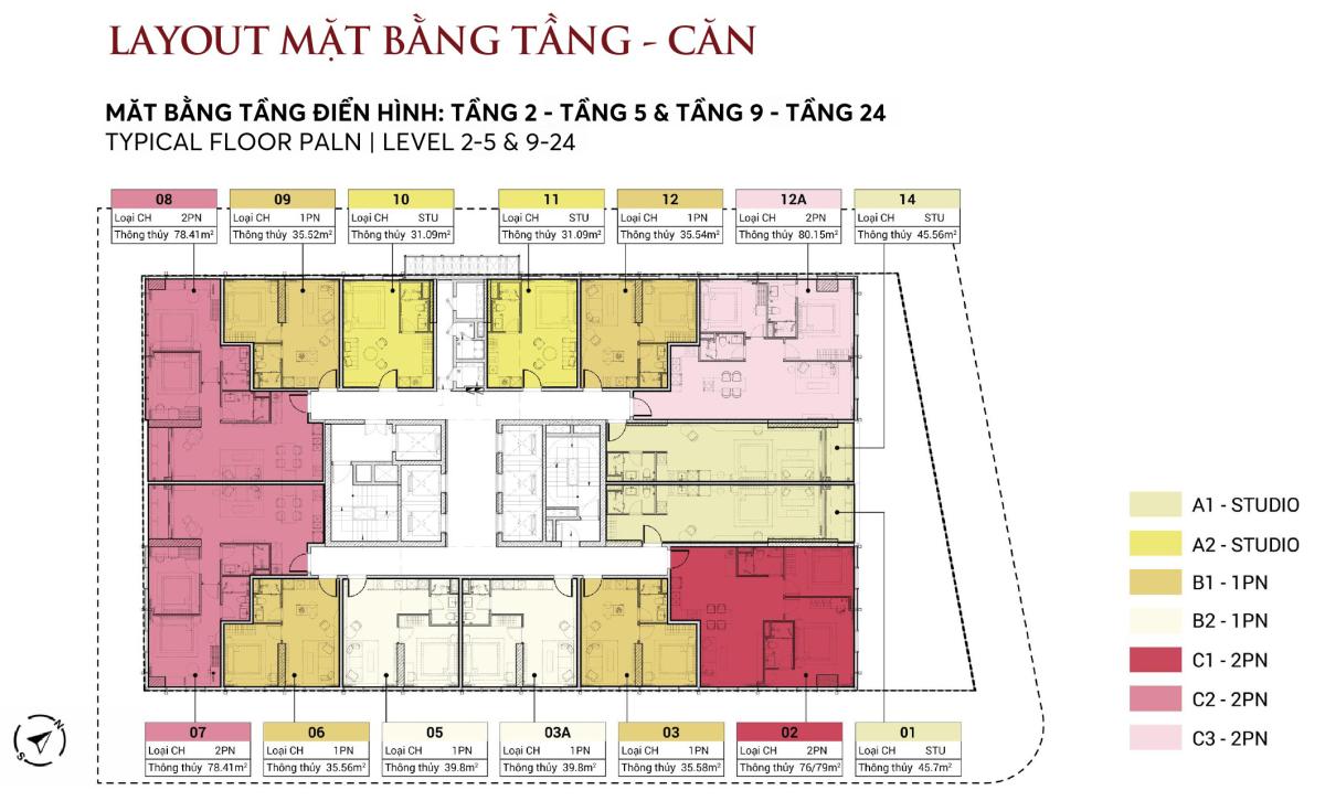 Mặt bằng tầng 2- 5 & 9-24